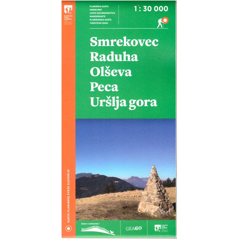 Geodetski Smrekovec, Raduha, Olseva, Peca Urslja gora 30 000 turisticka mapa