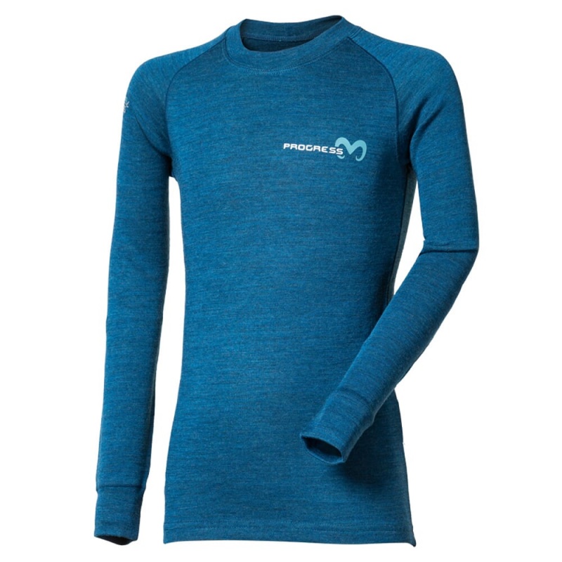 Progres DT MB TDRD petrol sv. modra detske termo triko dlouhy rukav merino bambus