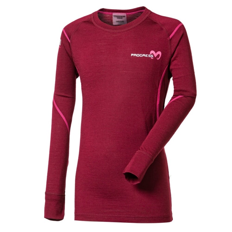 Progres MW NDRD svestkovy melir detske triko dlouhy rukav 100% Merino vlna