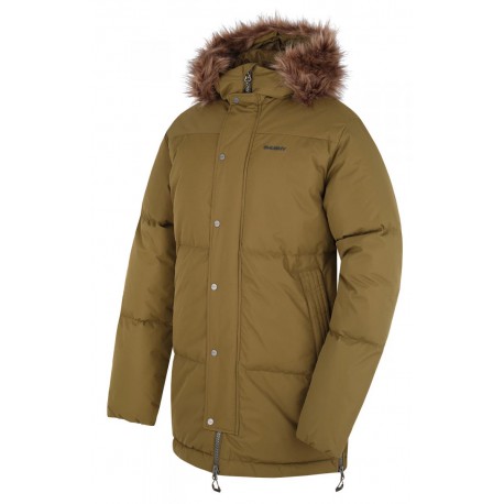 Husky Downbag M dk. khaki pánský zimní péřový kabát s kapucou a kožešinou 2022