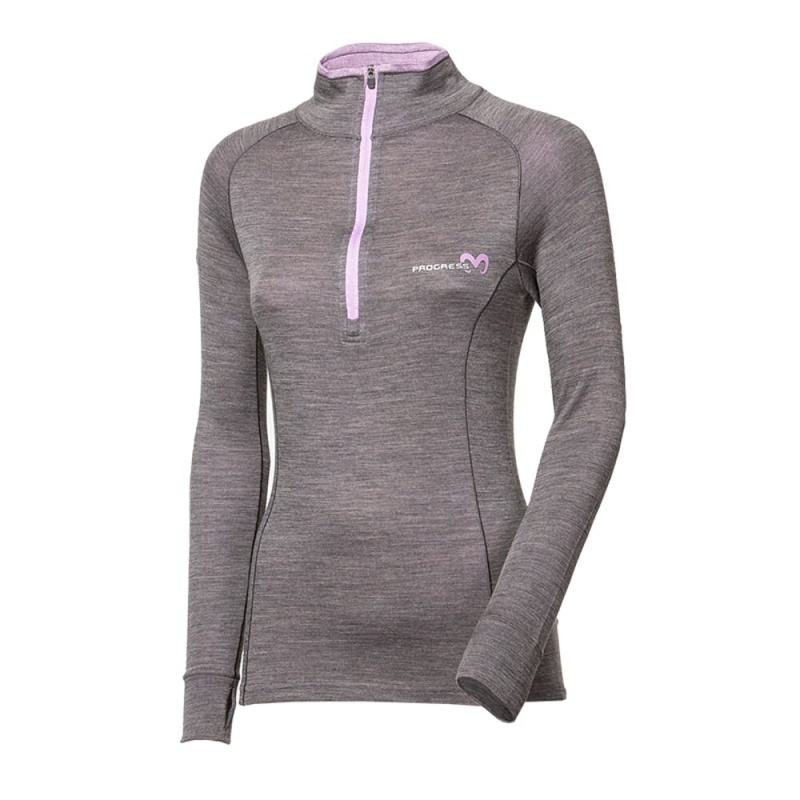 Progres MB TRZZ tm. seda levandule damsky funkcni rolak zip dlouhy rukav bambus merino