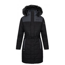 Kilpi Ketrina-W černá SL0129KIBLK dámský voděodolný zimní kabát s kožešinou s páskem