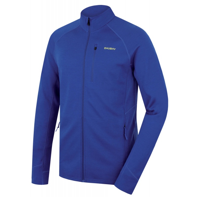 Husky Alou M modra panska funkcni sportovni mikina celorozepinaci Merino vlna