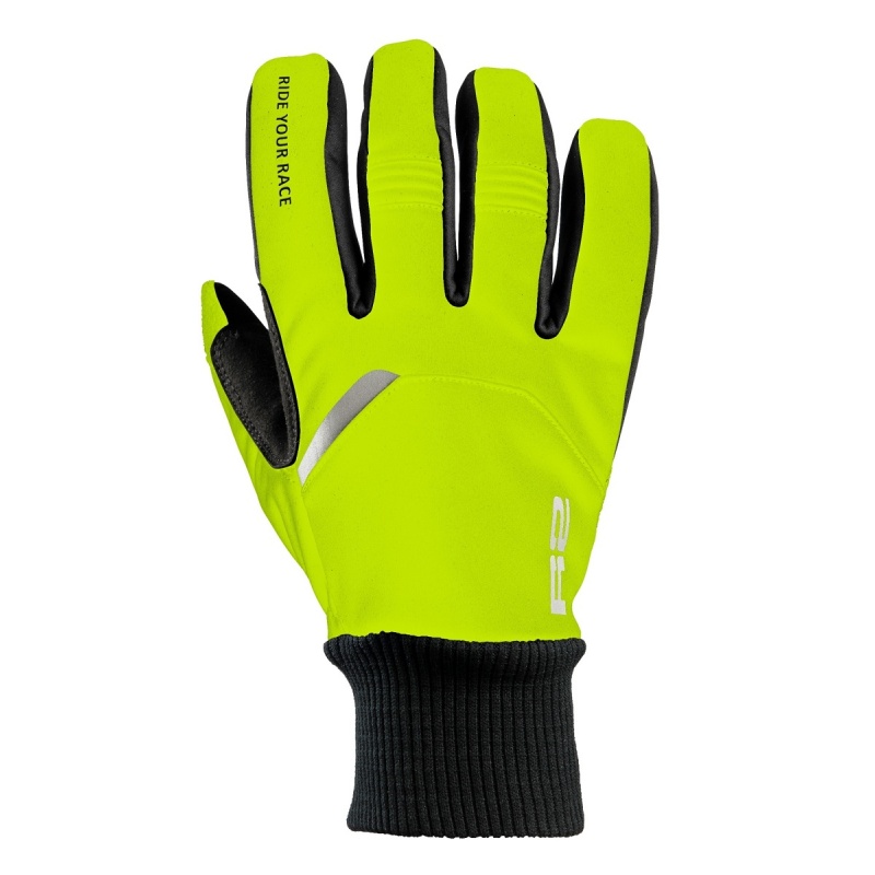R2 Storm ATR13C neonove zluta cerna unisex zimni softshellove rukavice vetruodolne