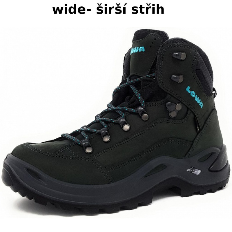 Lowa Renegade GTX Mid W Wide asphalt turquoise damske nepromokave kozene trekove boty