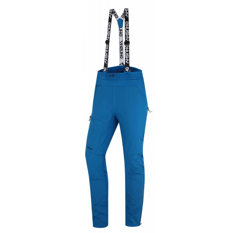 Husky Kixees M blue panske outdoorove zateplene softshell kalhoty na beh kolo bezky