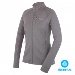 Husky Alou L sedo-zelena damska funkcni sportovni mikina celorozepinaci Merino vlna