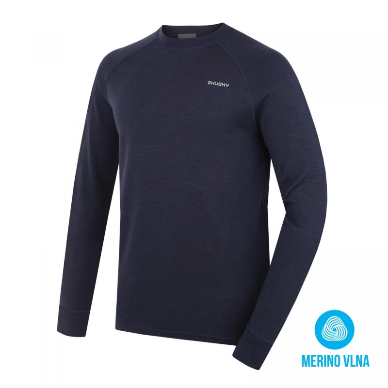 Husky Aron M dk. blue tmave modra panska funkcni sportovni mikina Merino vlna