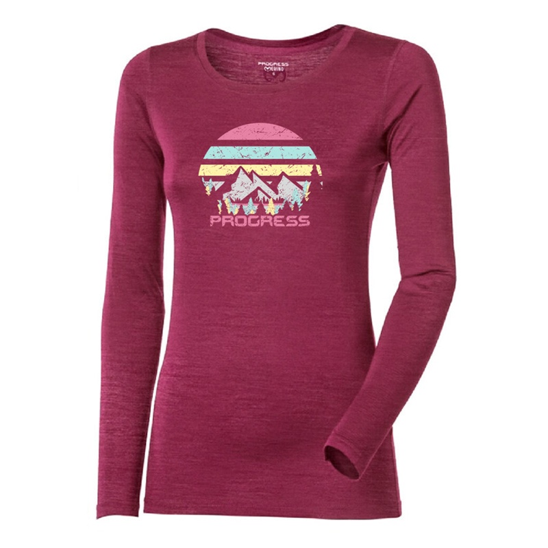 Progres Hela Landscape vinovy melir damske triko dlouhy rukav 100 merino vlna