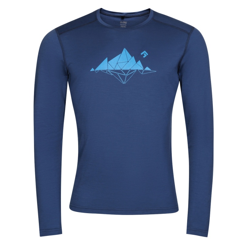 Direct Alpine Furry Long 2 navy glacial lake panske triko dlouhy rukav 100 Merino vlna