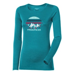 Progres Hela Landscape zeleny melir damske triko dlouhy rukav 100 merino vlna