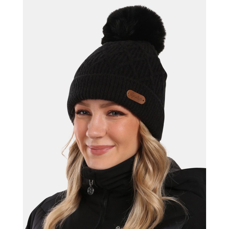 Kilpi Rena W cerna damska pletena zimni cepice s fleecovou podsivkou a bambuli