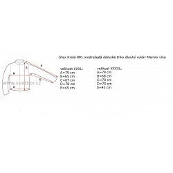 Jitex Krola 881 modroseda damske triko dlouhy rukav Merino vlna nadmerna velikost zmereno