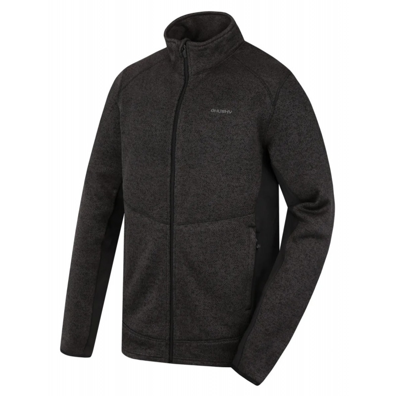 Husky Alan M black cerna fleecovy funkcni sportovni celorozepinaci svetr