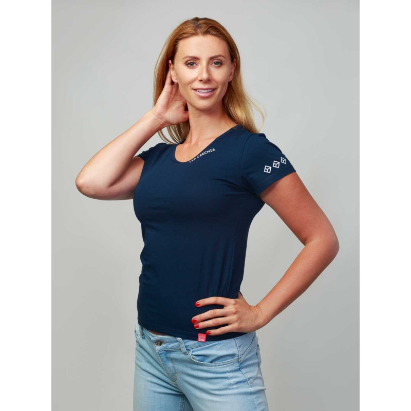 CityZen Breda navy s potiskem Via Czechia damske tricko kratky rukav 95 bavlna
