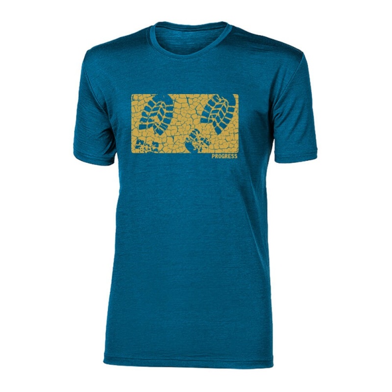 Progress Hrutur Step petrol melir panske triko kratky rukav 100 merino vlna