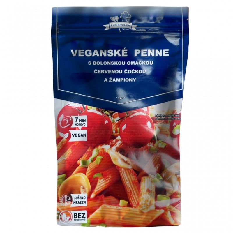 FDC Lyo Veganske penne s bolonskou omackou cervenou cockou a zampiony sus jidlo 1 porce