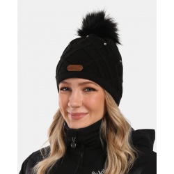 Kilpi Alen-W cerna WL0610KIBLK damska pletena cepice s bambuli zateplena fleecem