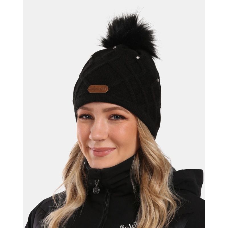 Kilpi Alen-W cerna WL0610KIBLK damska pletena cepice s bambuli zateplena fleecem