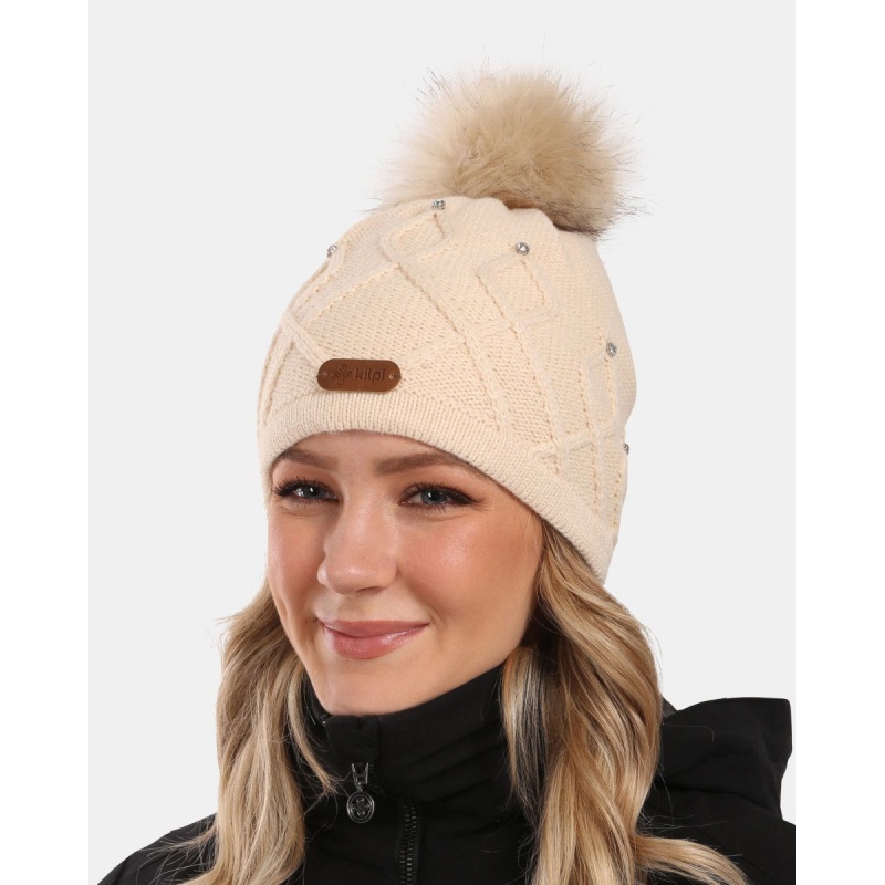 Kilpi Alen-W bezova WL0610KIBEG damska pletena cepice s bambuli zateplena fleecem