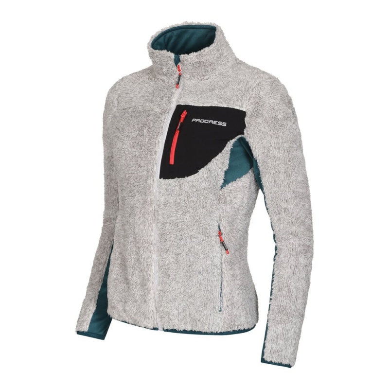 Progress Alva sedy melir petrol damska chlupata funkcni sportovni mikina se stojackem 1