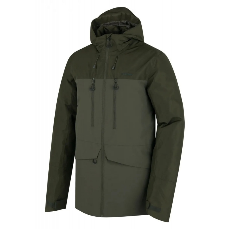 Husky Nebet M dark khaki panska zimni vodeodolna delsi bunda s kapuci kabat