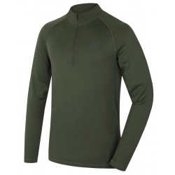Husky Merow Zip M green zelena panske triko dlouhy rukav 100 procent Merino vlna
