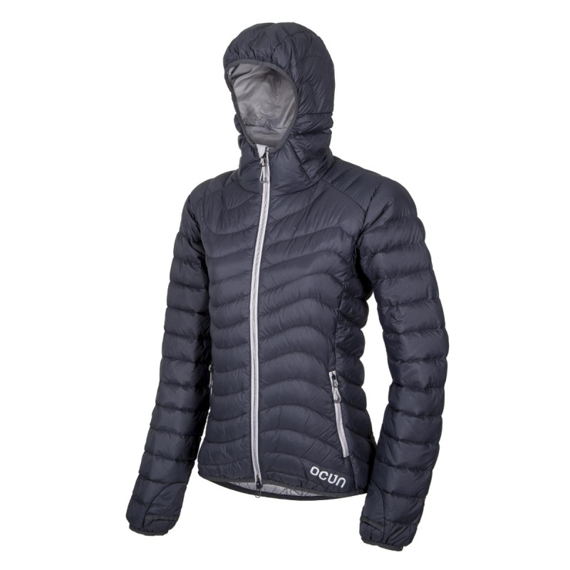 Ocun Tsunami ECO Jacket W anthracite silver damska lehka perova bunda s kapuci DWR