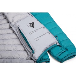 Ocun Tsunami ECO Jacket W green fanfare silver damska lehka perova bunda s kapuci DWR 4