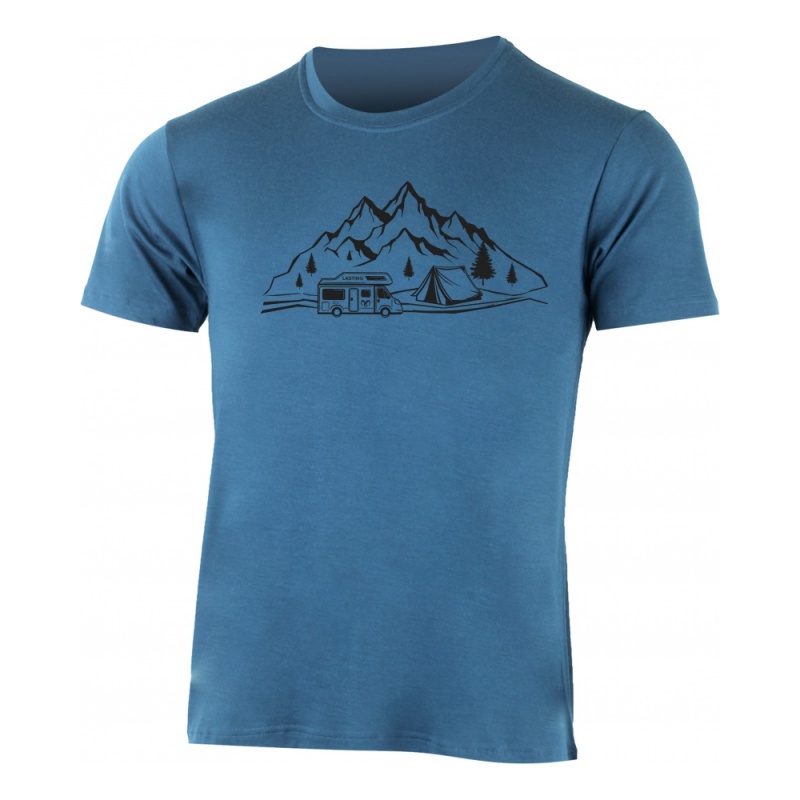 Lasting Albi modre 5454 panske fukncni triko s kratkym rukavem 100% Merino vlna