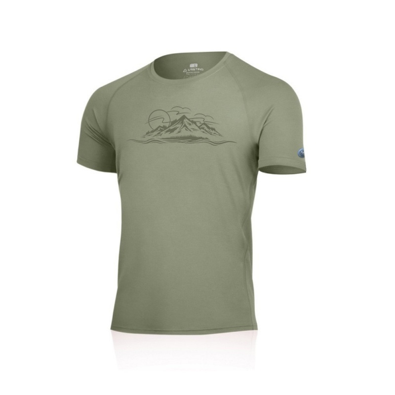 Lasting Livio khaki 6010 panske fukncni triko s kratkym rukavem 100 procent Merino vlna