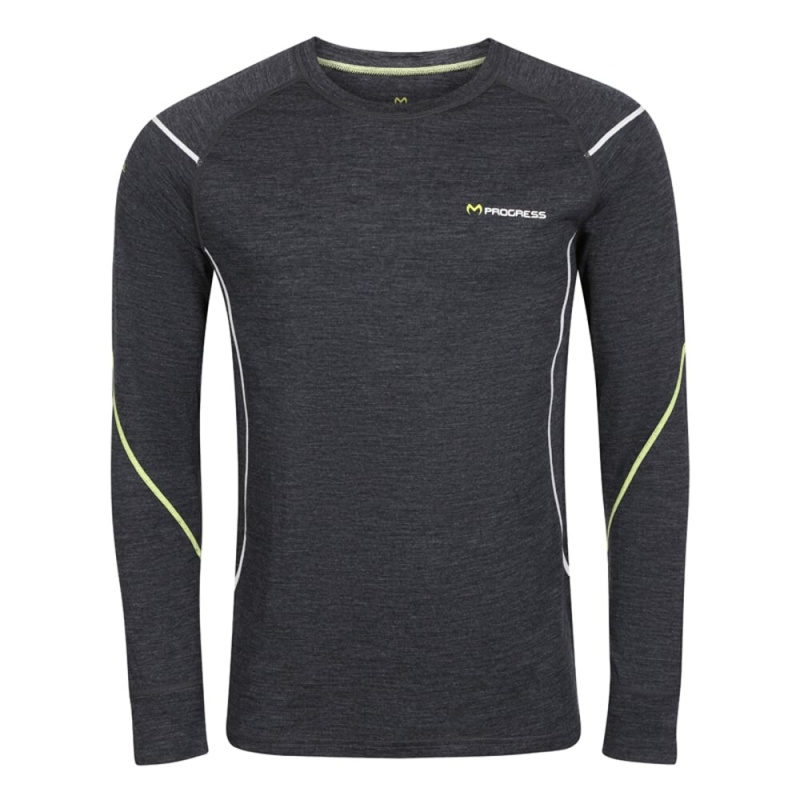 Progress MW NDR 170 cerny melir panske triko dlouhy rukav 100% Merino vlna