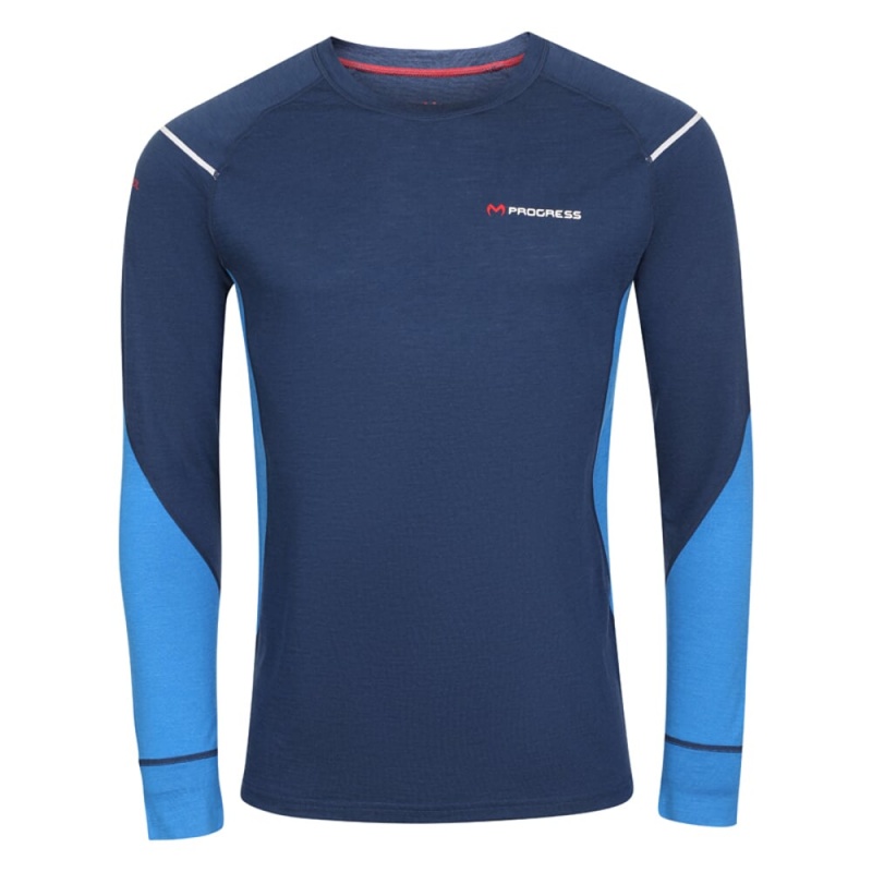 Progress MW NDR 170 tmave modra/modra panske triko dlouhy rukav 100% Merino vlna