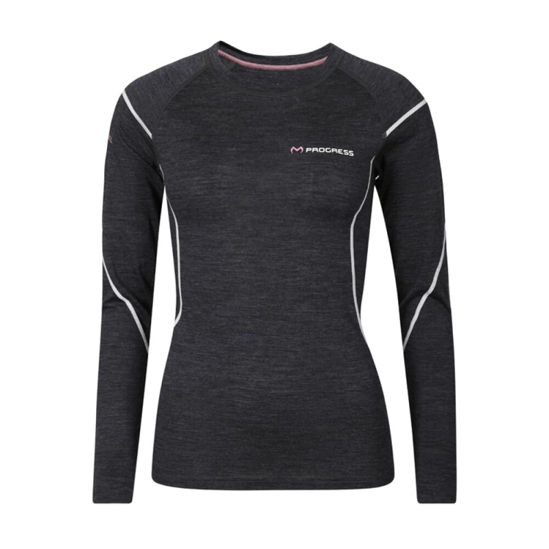 Progress MW NDRZ 170 cerny melir damske triko dlouhy rukav 100% Merino vlna