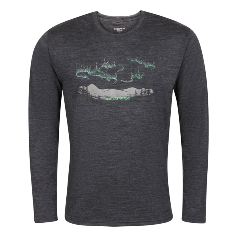 Progress Loki Aurora sedy melir panske triko dlouhy rukav 100% Merino vlna