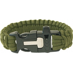 Highlander Paracord olivova naramek s trojzubcem, pistalkou a kresadlem