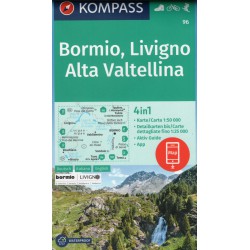 Kompass 96 Bormio, Livigno, Alta Valtellina 1:50 000 turistická mapa