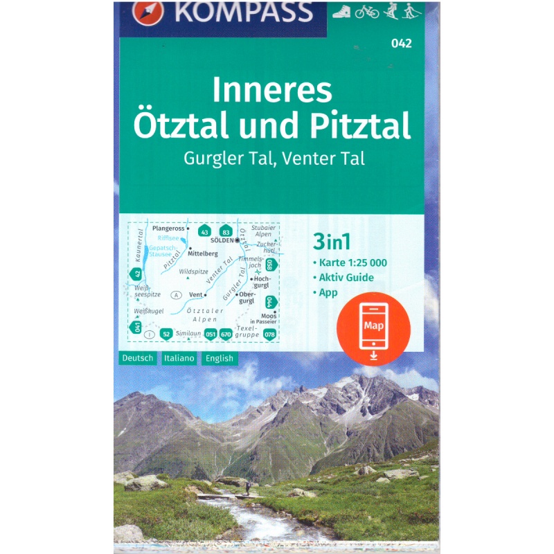 Kompas 042 Inneres otztal, Pitztal, Gurgler Tal, Venter Tal 25 000 turisticka mapa