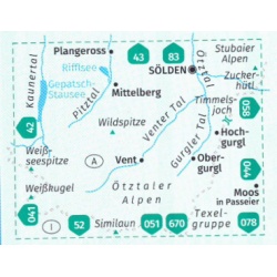 Kompas 042 Inneres otztal, Pitztal, Gurgler Tal, Venter Tal 25 000 turisticka mapa Obla