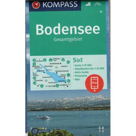 Kompass 1c Bodensee/Bodamské jezero, Gesamtgebiet 1:75 000 turistická mapa