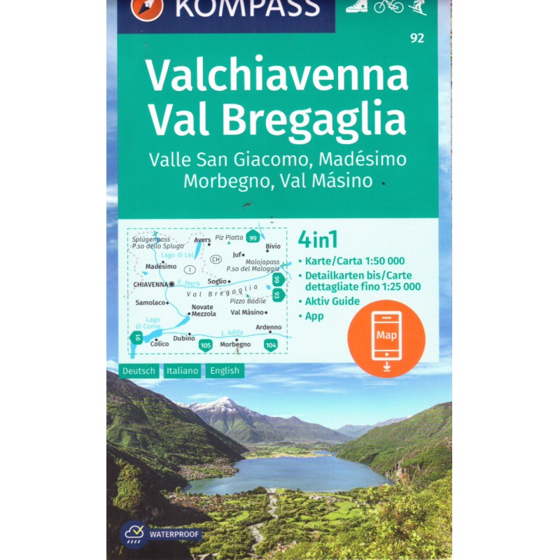 Kompas 92 Valchiavenna, Val Bregaglia 50 000 turisticka mapa