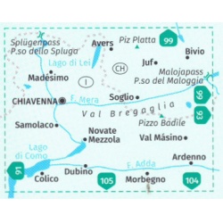 Kompas 92 Valchiavenna, Val Bregaglia 50 000 turisticka mapa oblast