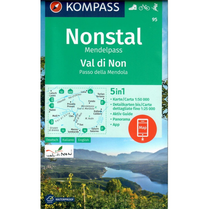 Kompas 95 Valle di Non Nonstal, Brenta - Paso di Mendola Mendelpas 50 000
