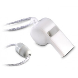 Plastova pistalka na krk se snurkou bila