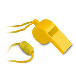 Plastova pistalka na krk se snurkou cervena