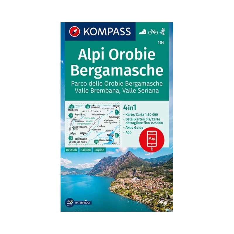Kompas 104 Alpi Orobie, Bergamasche, Valle Brembana, V. Seriana 50 000 turisticka mapa