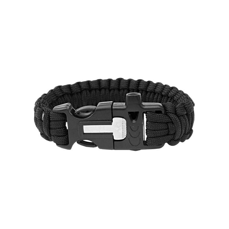 Highlander Paracord cerna naramek s trojzubcem, pistalkou a kresadlem