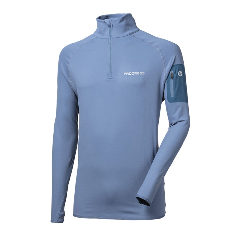 Progress Logan modrošedá pánská funkční rychleschnoucí sportovní mikina krátký zip