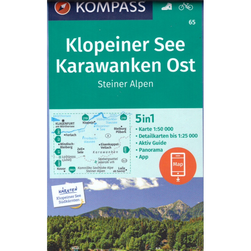 Kompas 65 Klopeiner See, Karawanken Ost, Steiner Alpen 50 000