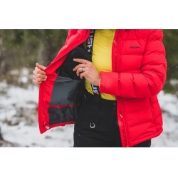 Husky Donnie L cervena damska zimni perova bunda s odepinaci kapucou 15